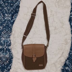 Ellington brown leather & canvas crossbody bag